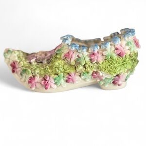 Antique German Elfinware Mossware Miniature Porcelain Floral Shoe